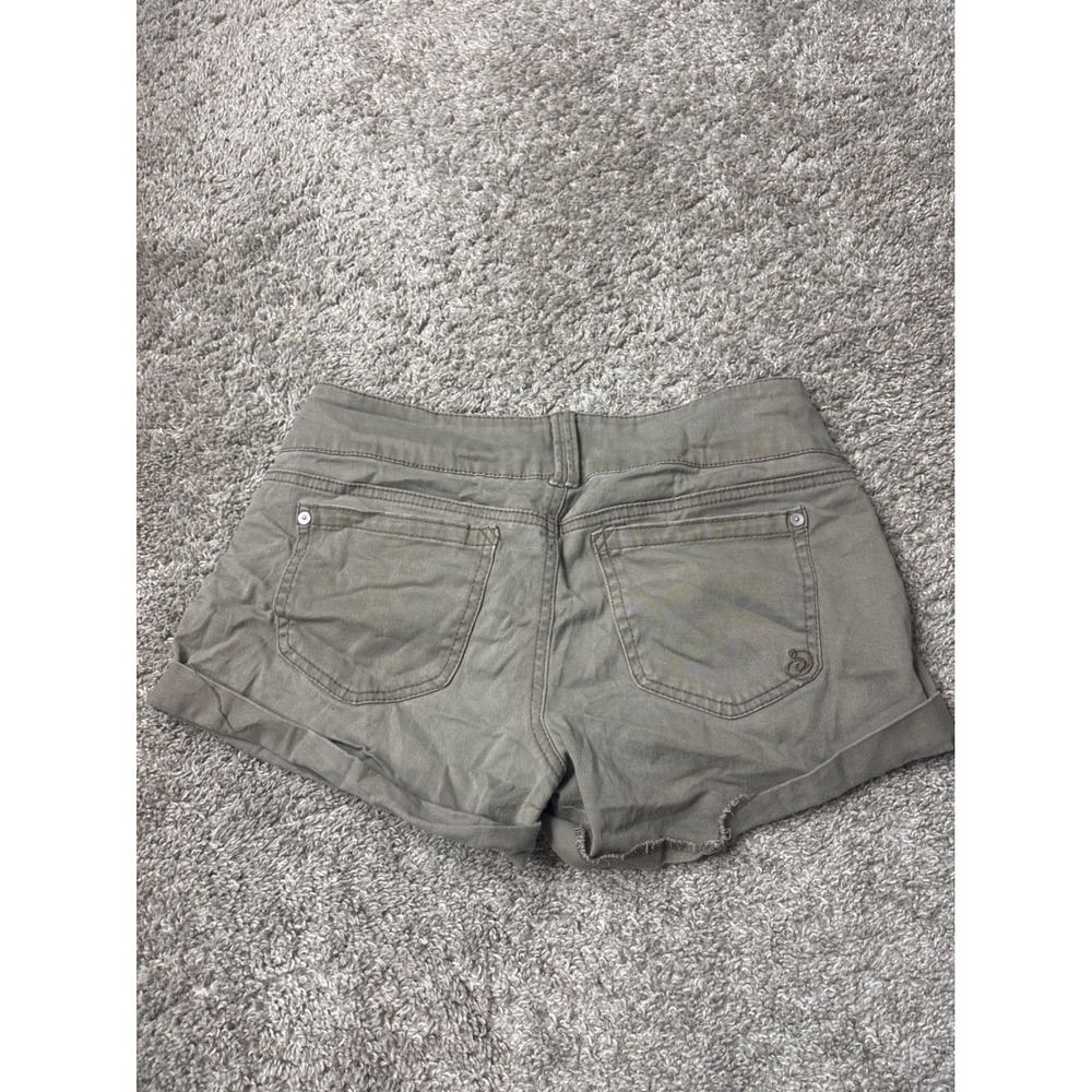 Indigo Rein Distressed Cuffed Denim Shorts Olive Green Size 5 Low Rise Distress - Picture 9 of 9